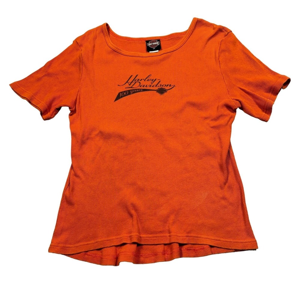 Vintage Harley Davidson Shirt Womens XXL 2XL‎ Y2K USA Made Ribbed Short Sleeve